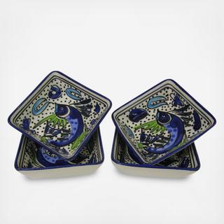 Aqua Fish Square Sauce Dish, Set of 4