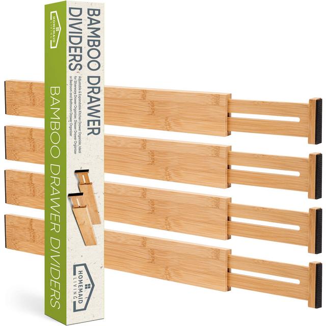 Bamboo Drawer Dividers, Adjustable Expandable Kitchen Drawer Organizer, Ideal for Silverware Drawer Organizer, Dresser Drawer Organizer or Bedroom and Bathroom Drawer Organizer
