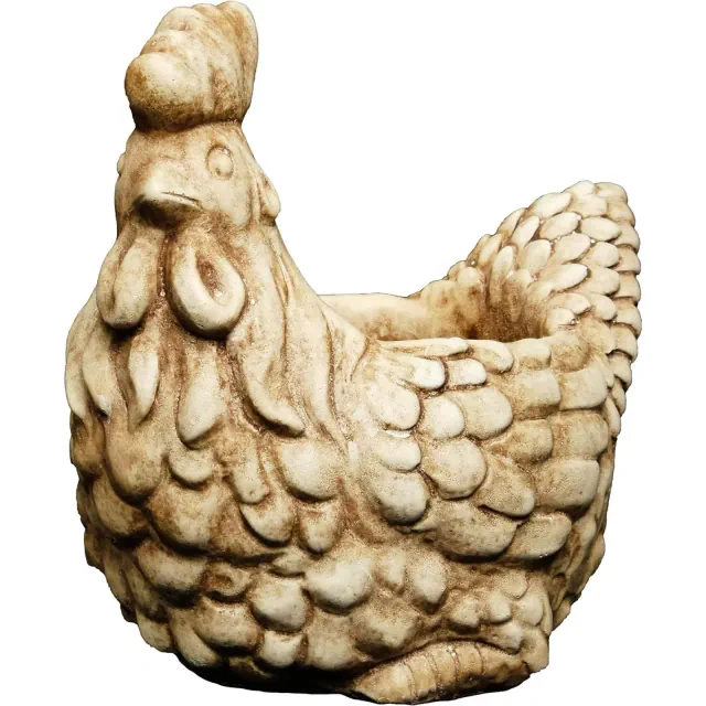 Classic Home and Garden Indoor/Outdoor Cement Planter with Drainage Hole, Rooster Chicken, Tan, 5"