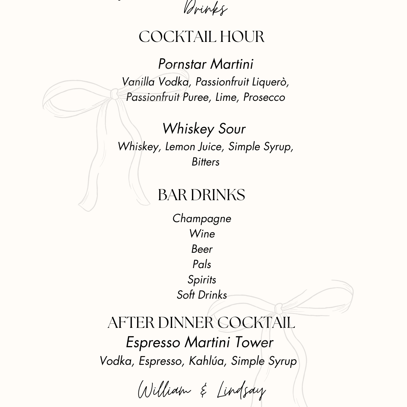 Drinks Menu