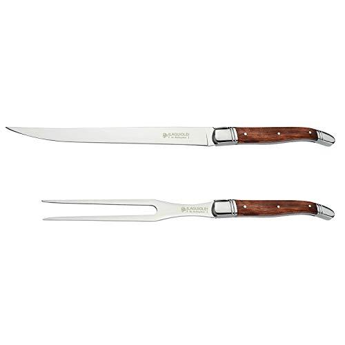 Laguiole by Hailingshan Carving Knife and Fork Set Stainless Steel Premium BBQ Meat Turkey Roast Kitchen Dinner Table Cutlery Flatware Sharp 2-Piece Wood Handle with Gift Box