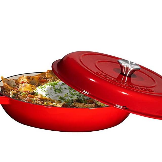 Enameled Cast Iron Casserole Braiser - Pan with Cover, 3.8-Quart, Gradient Red