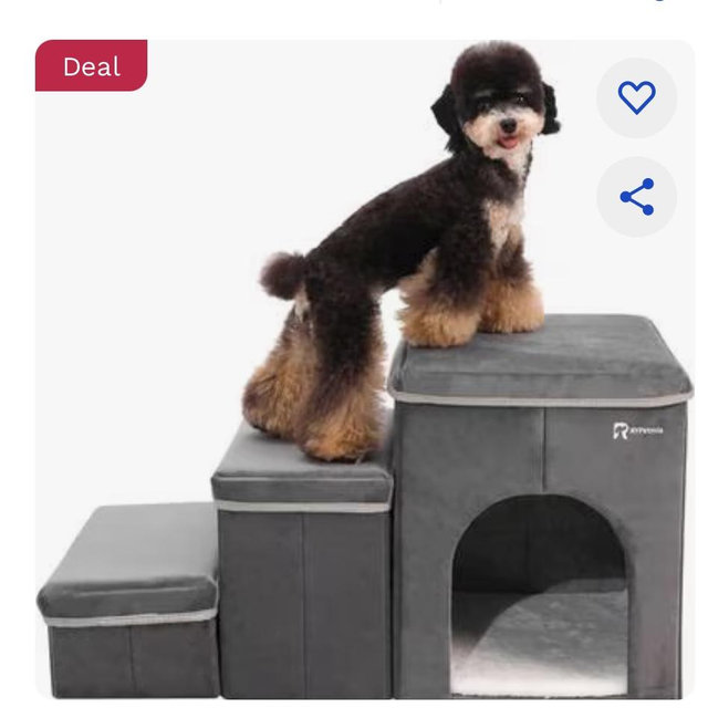 RYPetmia 3-Step Foldable Dog & Cat Stairs with Storage & Bed, Gray