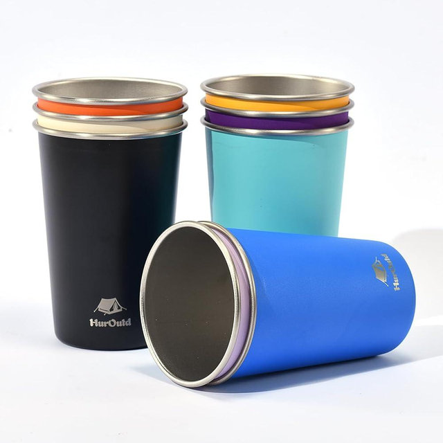 HurOutd 8 Pack Stainless Steel Cups 16oz - Colorful Stackable Metal Drinking Glasses for Camping, Travel, Shatterproof Tumblers