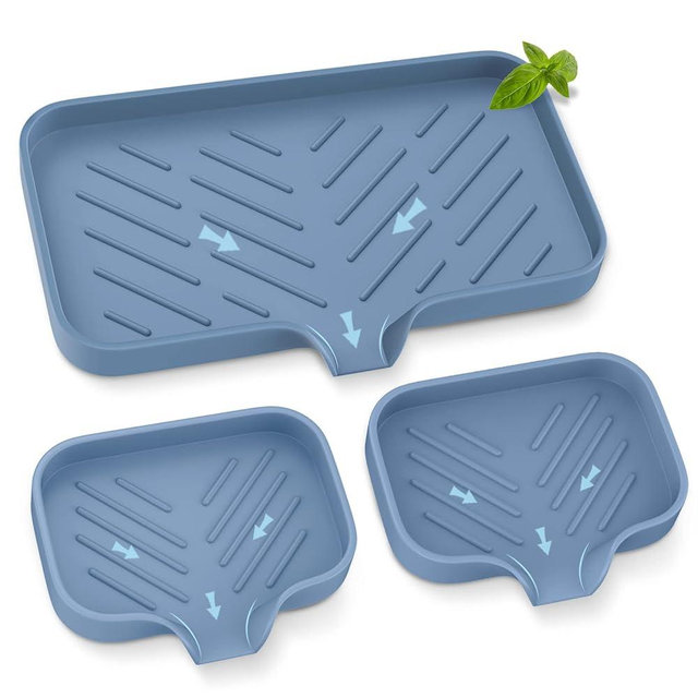 Kitchen Sink Tray,Sponge Holder for Kitchen Sink Self Draining Kitchen Soap Tray Premium Silicone Soap Holder for Bathroom Kitchen Counter Sink Caddy Organizer for Dish Soap Bottle,Soap Dispenser