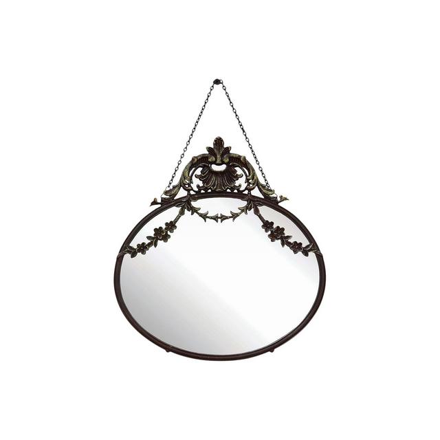 10.5" x 13.5" Antique Inspired Hanging Oval Mirror with Pewter Frame Rust - 3R Studios