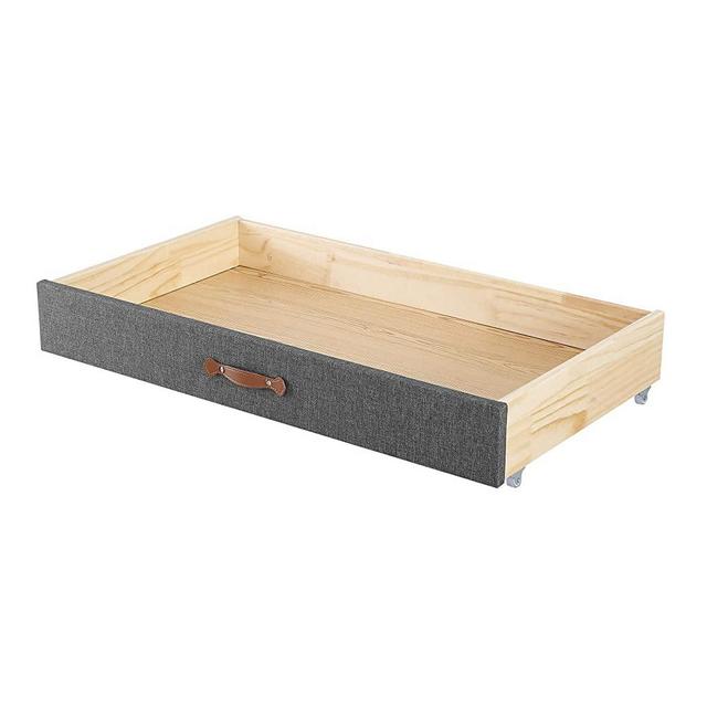 MUSEHOMEINC Upholstered Solid Wood Under Bed Storage Organizer Drawer with 4-Wheels for Bedroom/Leather Handle,Wooden Underbed Storage Organizer,Suggested for Queen and King Size Platform Bed