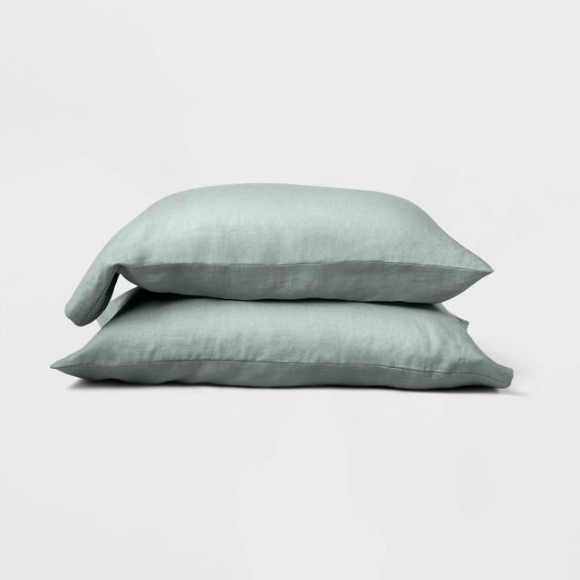 Standard 100% Linen Solid Pillowcase Set Sage Green - Casaluna™