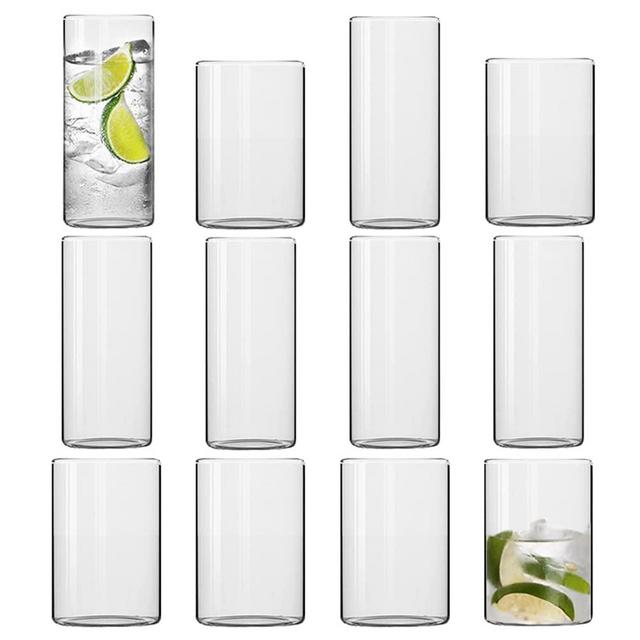 BILIHOM 12-Piece Drinking Glasses, Includes 6 Thin Highball Glasses (17oz) 6 Glass Cups (13oz) ,Clear Glass Tumbler For Water, Juice, Beer, Drinks, and Cocktails and Mixed Drinks