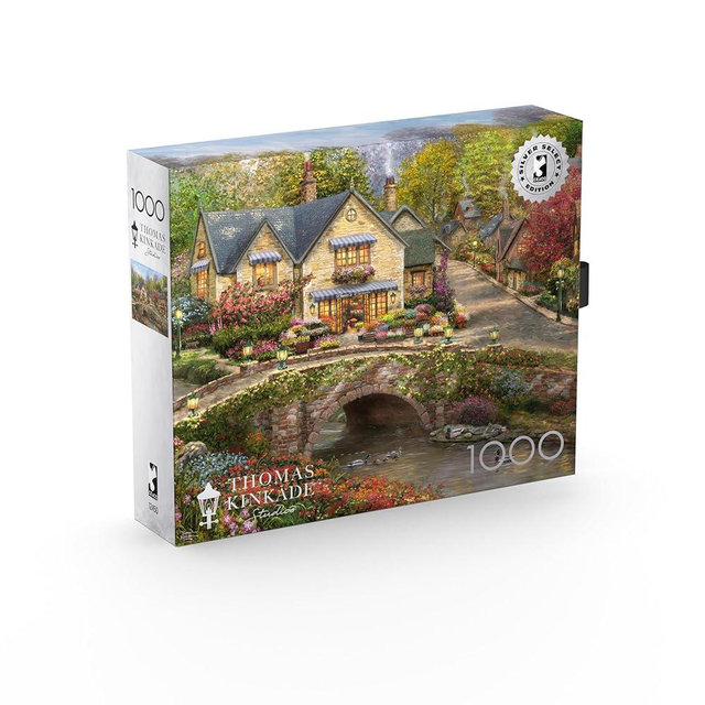 Buffalo Games Thomas Kinkade Summer in Cobblestone Village 1000 Piece Puzzle – Silver Select Premium Jigsaw Puzzle with Foil Accents & Reference Poster