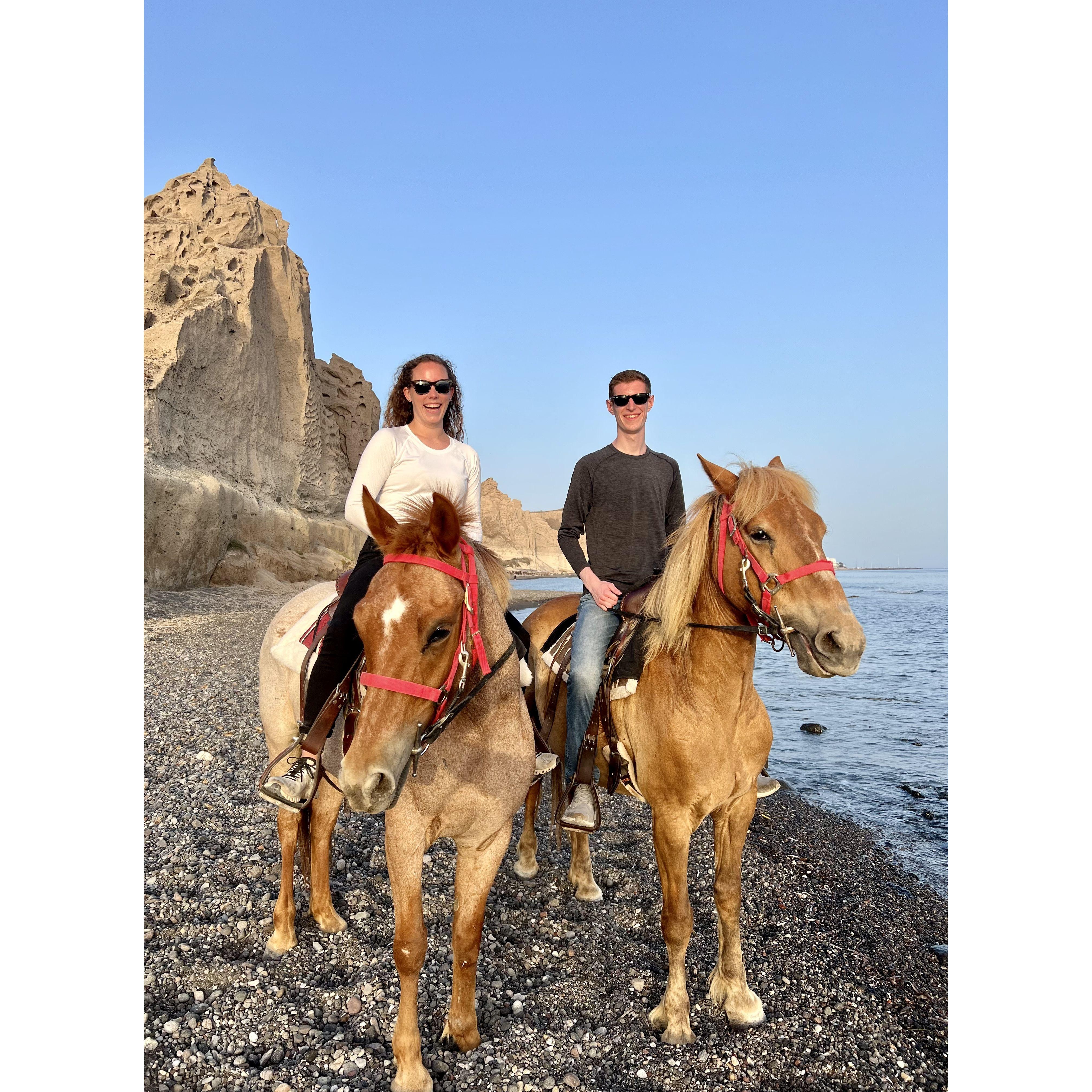 Alex's first time on a horse! Just happened to be in Santorini!