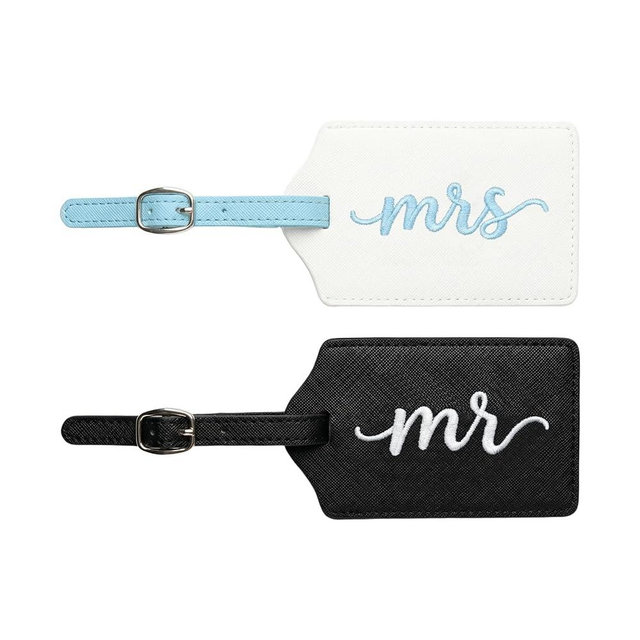 Mr and Mrs Luggage Tags Set of 2, Bride and Groom Travel Tags, Wedding Gifts for Couples 2026, Honeymoon Travel Essentials, Bridal Shower Engagement Gift (Mr Mrs-Something Blue)