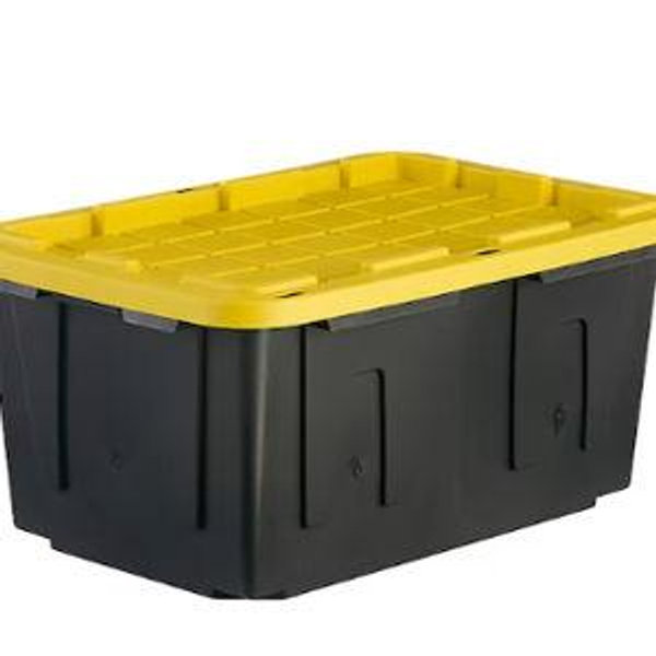 Project Source Commander Large 27 -Gallons ( 108 -Quarts ) Black and Yellow Heavy Duty Stackable Tote with Standard Snap Lid