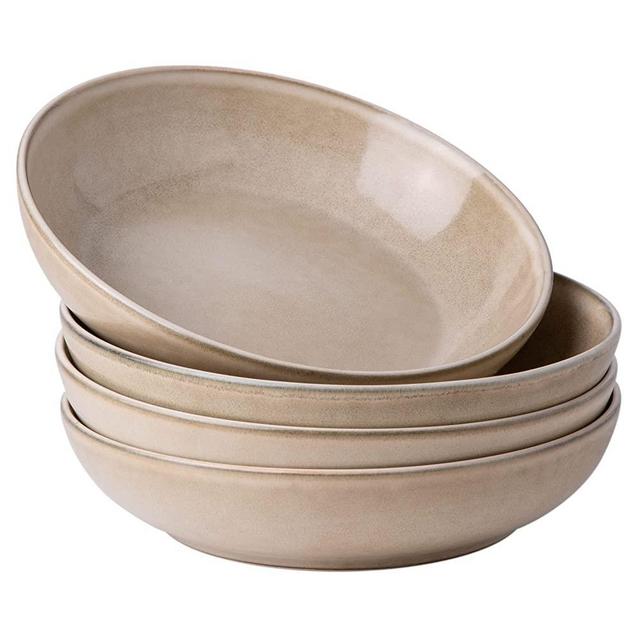 AmorArc 8.5'' Large Pasta Bowls, 36oz Ceramic Salad Serving Bowls Set of 4 for Kitchen, Wide Stoneware Bowls for Pasta,Salad,Fruit,Bread, Microwave Safe, Reactive-Color