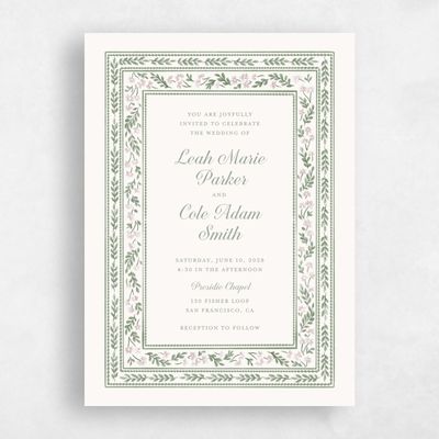 Sage, Green Wedding Invitation - Pervenche Portrait