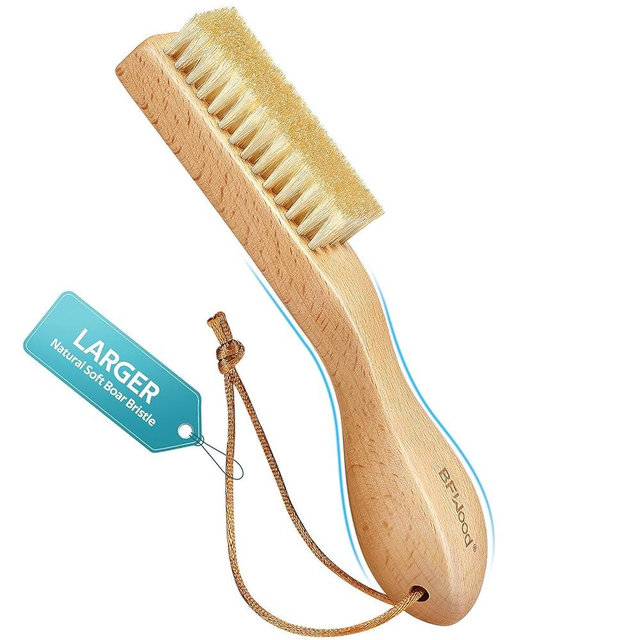 BFWood Laundry Stain Brush, Large Natural Soft Boar Bristles, Removes Tough Stains from Delicate Fabrics Like Knits, Cotton, and Linens, Gentle on Fabrics, No Damage