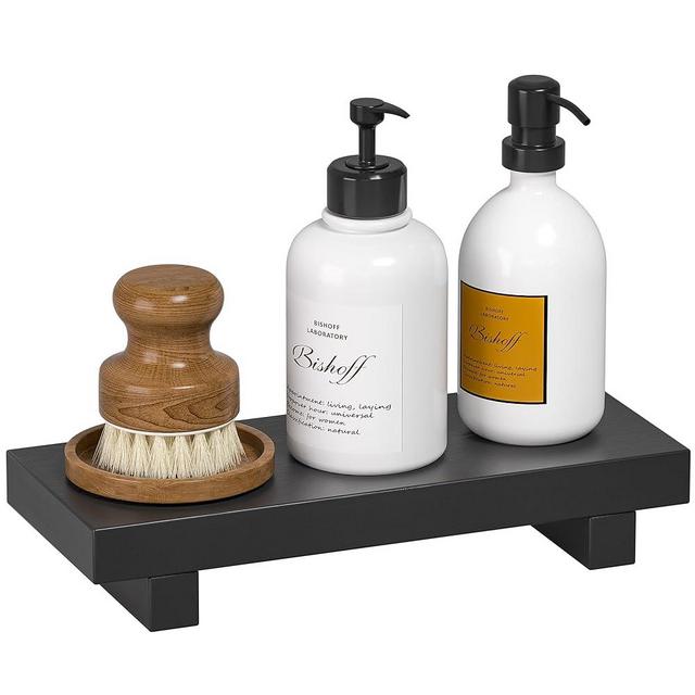 Greatseas Kitchen Soap Tray Decor, Bamboo Pedestal Stand Risers for Display Decorative, Black Sink Tray for Kitchen Decor and Accessories, Soap Dish Holder Kitchen Counter Tray 8.7" x 3.5" x 1.6"