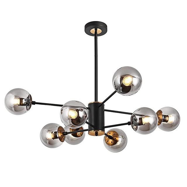 Mid Century Modern 8 Light Chandelier, Magic Bean Pendant Lighting Black with Glass Globes Classic Vintage Ceiling Light Fixture for Living Room Dining Room Farmhouse, Dia 28.1''