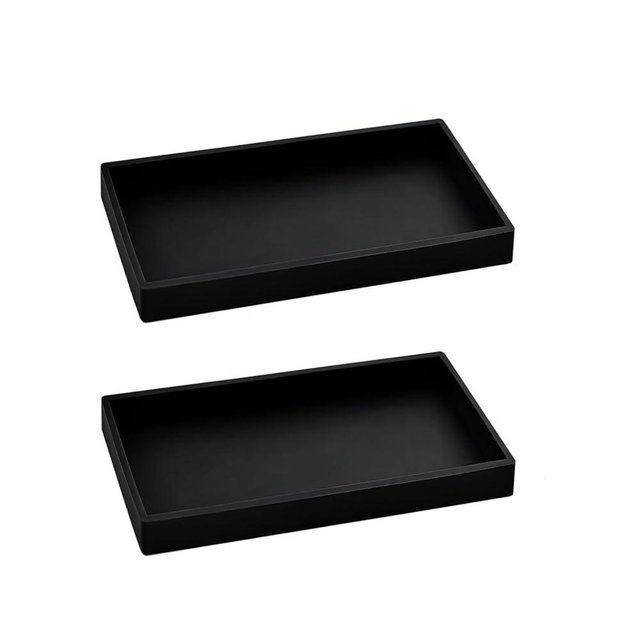2PCS 7.87” L x 3.93” W Silicone Soap Dispenser Trays, countertop Tray for Kitchen Counter, Toilet, Small Black Tray for Scrubber, Lotion Bottles, Perfume, Jewelry, Candle, Key Trinket Ring-Black