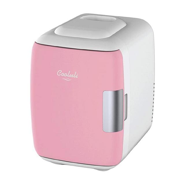 Cooluli Mini Fridge Electric Cooler and Warmer (4 Liter / 6 Can): AC/DC Portable Thermoelectric System w/ Exclusive On the Go USB Power Bank Option (Pink)