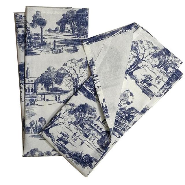 Toile French Country Dish Towel,Set of 2, Blue