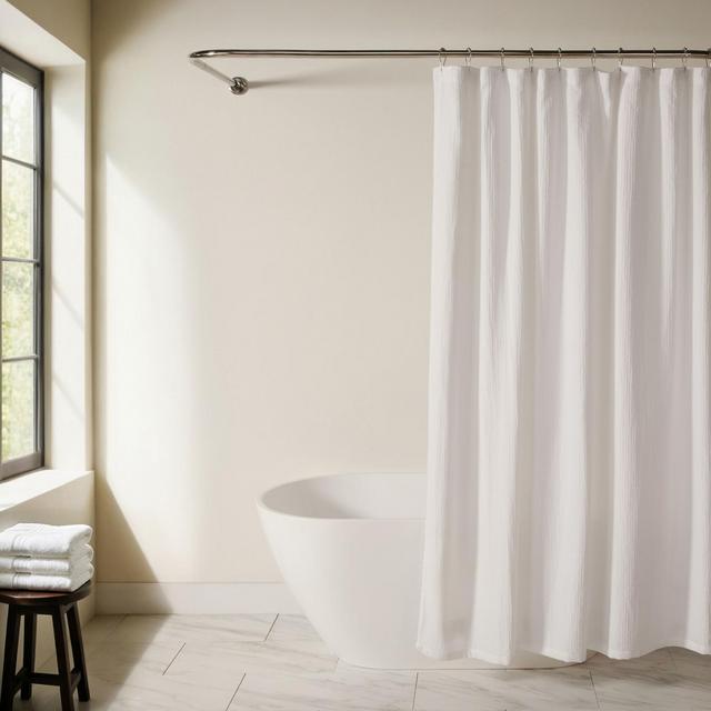 Cotton Blend Waffle Shower Curtain – 72x72 Spa Fabric Shower Curtain, Textured Waffle Weave, Hotel Style Bathroom Decor - Becky Cameron, White
