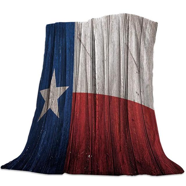 Prime-Home Durable Fleece Throw Blanket for Adults/Kids/Teens/Gifts 50'' x 60'', Western Texas Flag Painted on Rustic Wooden Board Luxury Cozy Warm Bed Sofa Couch Thermal Blankets for All Season