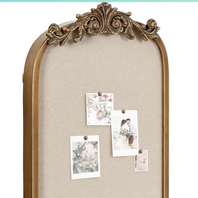 Kate and Laurel Arendahl Arch Pinboard, Gold, 13 x 25, Framed Arched Ornate Vintage Cork Board for Unique Display, Organization, and Decor Options