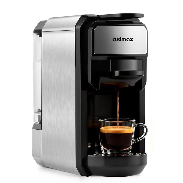 CUSIMAX Espresso Machine Single Serve Coffee Machine Compatible with Nespresso Pods, Adjustable Brewing Size, 19Bar Coffee Maker, Stainless Steel Espresso Maker with 20oz Remevable Water Tank