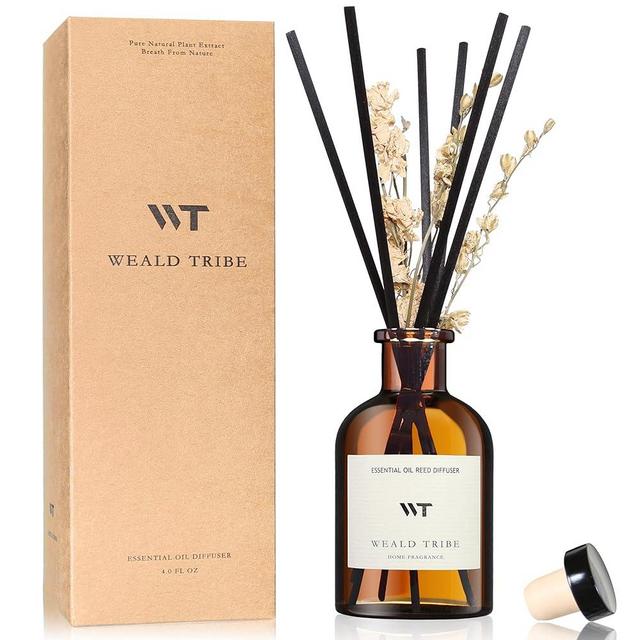 WEALD TRIBE Reed Diffuser Set for Bathroom Shelf Decor, Sticks Diffuser with Essential Oils Included | Early Summer Gardenia Scent 4.0 fl oz Fragrance Oil | Defusers for Home Apartment Essentials