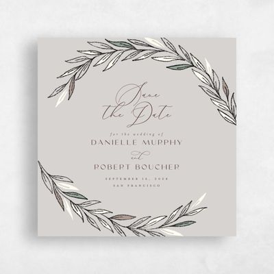 Stone Gray, Grey Wedding Save the Date - Bruges Wreath