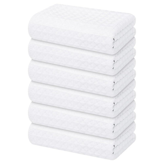 Homaxy Microfiber Waffle Weave Kitchen Towels, 16 x 28 Inch Ultra Absorbent and Solid Color Dish Towels, 6 Pack, White