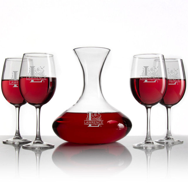Aerating Wine Decanter with Optional Wine Glasses - Elmstead Mono Wedding Gifts for Couples - Luxury Housewarming Gifts - Holiday Gift Ideas