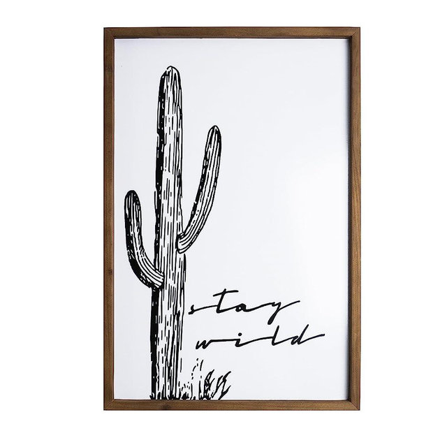 Desert Cactus Wall Decor Wood Boho Southwestern Minimalist Wall Hanging Framed Black And White Artwork Modern Farmhouse Living Room Kitchen Signs Neutral Nature Bedroom Decorations Above Bed