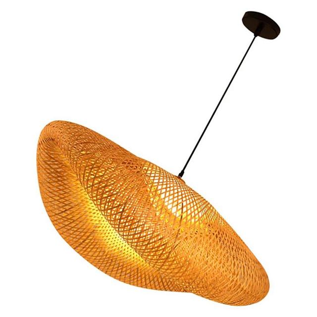 Mobestech Antique Lantern Pendant Light Hand Knitted Bamboo Pendant Lamp Hanging Wicker Chandelier Ceiling Fixture with Rattan Shade for Restaurant Dining Room