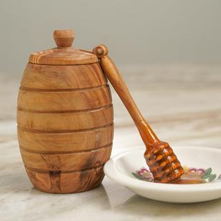 Olive Wood Honey Pot with Dipper