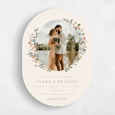 Beige Oval Wedding Invitation - Florentina Photo