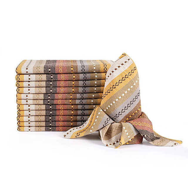 LFH Home Salsa Dobby Stripes Cloth Dinner Napkin - Set of 12 Machine Washable Reusable Cocktail Cotton Napkin for Wedding Christmas Thanksgiving Family Gathering & Daily Use -18x18 Inch -Natural Multi