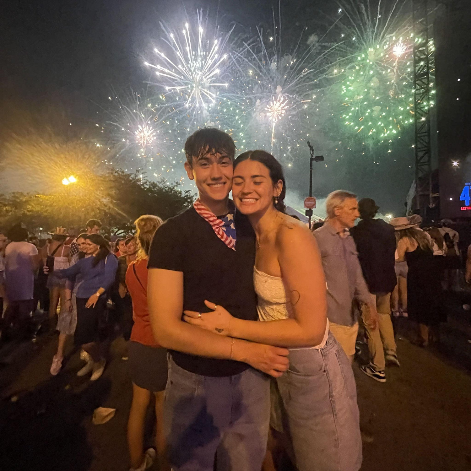Both of our first time in Nashville at the 4th of July fireworks on broadway st.