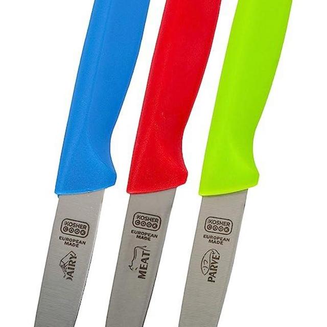 Kitchen Knife 3-Piece Set - 4 inches - Steak and Vegetable Knife - Razor Sharp Pointed Tip, Straight Edge - Color Coded Kitchen Tools by The Kosher Cook