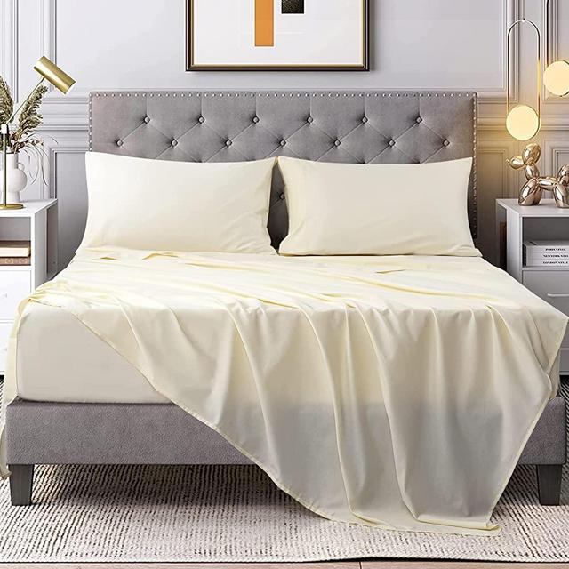 100% Cotton 18 Inch Deep Pocket Bed Sheet Sets for Queen Size Bed 4 Piece Pure Cotton 400 Thread Count Sateen Weave (Cream, Queen)