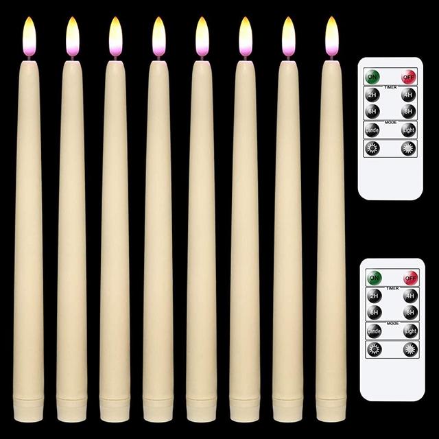 Wondise Flickering Flameless Taper Candles with Remote and Timer, 11 Inch Battery Operated Ivory Real Wax 3D Flame LED Window Candles, Set of 8(D 0.8 inch x H 11 inch, 2 Remote Controls)