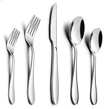 40-Piece Silverware Set, HaWare Stainless Steel Modern Flatware Cutlery Set, Elegant Tableware Set for 8, Dinner Knives/Spoons/Forks, Mirror Polished, Dishwasher Safe