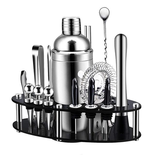 X-cosrack Bar Set,19-Piece Cocktail Shaker Set with Oval Rotating Display Stand,SS304 Stainless Steel Premium Bartender Kit for Home,Bar,Party