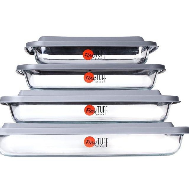 8pcs Set Rectangular Bakeware with PP LID (4 Airtight & 4 Lids) | BPA Free, Leakproof, Dishwasher, Microwave & Freezer Safe | Baking Dish Set with Plastic Lids | Containers for Kitchen - Clear