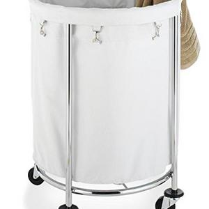 Whitmor Round Commercial Hamper with Wheels White & Chrome