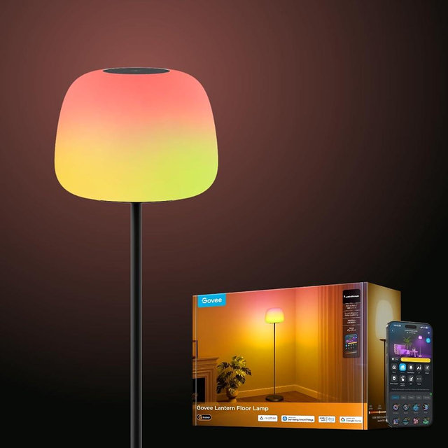 Govee Lantern Floor Lamp, Halo Gradient RGBIC Smart Corner Lamp with LuminBlend+, 1000K-10000K, Matter Compatible, 100+ Scene Modes, Music Sync, 1400lm, Modern Floor Lamps for Living Room, Black