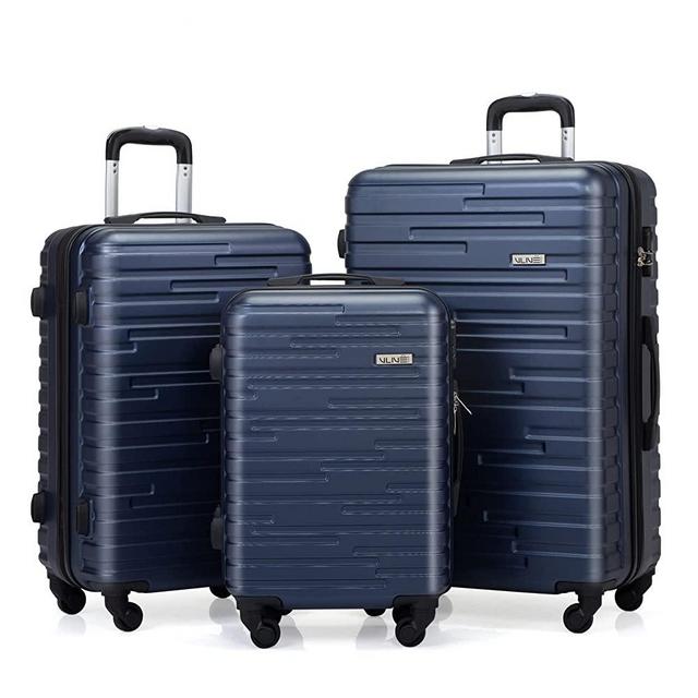 VLIVE Luggage Set w/Spinner Wheel, Hardside Rolling Suitcase, Carry on Luggage for Men & Women, 3 Pieces Set-20/24/28 (Navy)