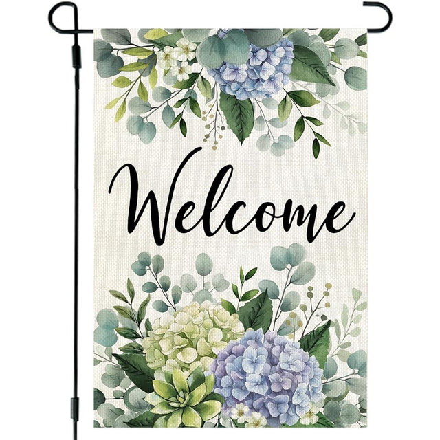 CROWNED BEAUTY Spring Garden Flag Hydrangea Eucalyptus 12x18 Inch Double Sided Small Seasonal Holiday Floral Decoration for Outdoor Lawn Yard