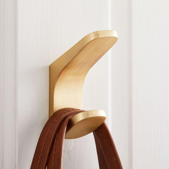 Mid-Century Contour Bath Hardware, Brass, Double Towel Hook